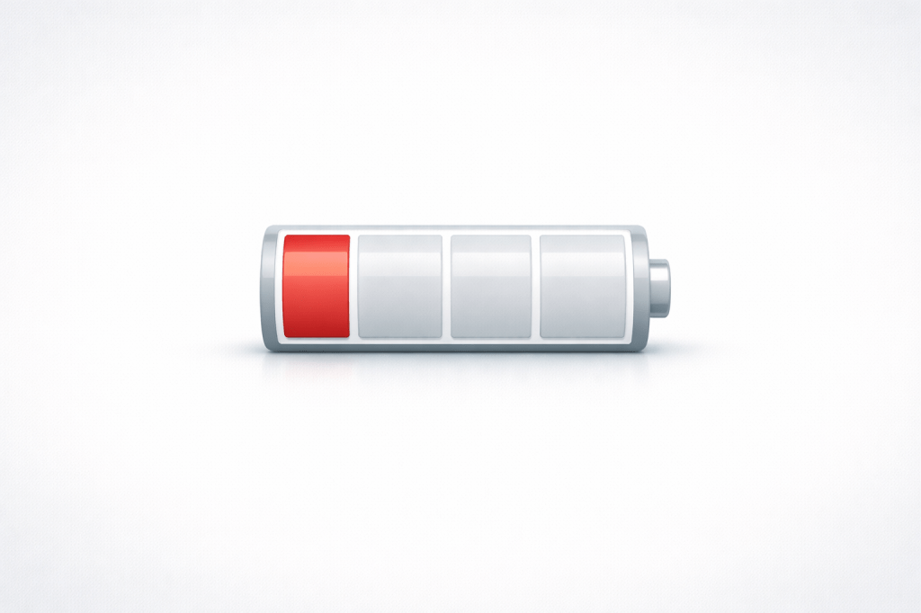 All illustration of a battery symbol showing low charge